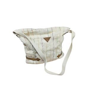 1980s Toni Purse Boho Style Cream Woven Cotton Shoulder Bag Top Zipper